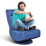 ERGOMASTER Reclining Folding Floor Gaming Chair for Home, Office and Lounging, Reading w/ 360-Degree Swivel, 4 Adjustable Positions, Tufted Cushions （Blue）