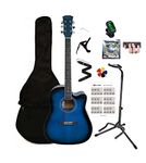 Acoustic Guitar for Beginners Adults Students 41 inch full size Dreadnought body with Gig bag Fingertip protector Guitar stand eTuner Strap Capo String set 5 picks and Basic Chord Scale (Blue)