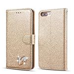 QLTYPRI Wallet Case for iPhone 6 iPhone 6S, Glitter PU Leather Case TPU Bumper Card Holder Kickstand [Wrist Strap] [Inlaid Heart Diamond] Flip Folio Case Cover for iPhone 6 iPhone 6S - Gold