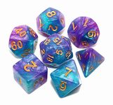 CREEBUY DND Dice Set Lake Blue & Purple Polyhedral RPG Dice for Dungeon and Dragons D&D Role Playing Games Table Games Glitter Dice