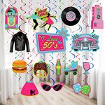 30 Pieces 1950's Rock and Roll Party Decorations 50s Theme Party Foil Swirl Decorations Colorful Rock Themed Party Supplies Soda Shop Hanging Swirls Party Ceiling Decorations for 50's 60's Theme Party