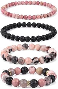 Vinswet 4pcs Natural Stone Beaded Bracelets for Women Men,Healing Crystal Gemstones Stretch Bracelet,4mm 6mm 8mm 10mm Pink zebra Lava Rock Rhodochrosite Anxiety Stress Relief Bracelet Jewelry Gifts