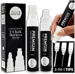 Large White Erasable Chalk Markers 2PK - 10mm and 15mm Wide Tip Bold - Thick Chalkboard Marker for Chalkboards Chalk Signs - Bright Ink Easy Erase - Perfect for Bistro Chalk Art or Blackboard