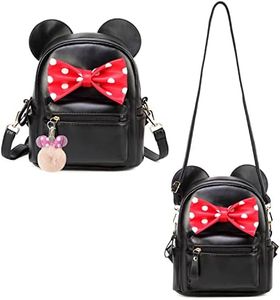 Sunwel Fashion Girls Mini Backpack Purse Mouse Ear Polka-dot Sequin Bow Convertible Backpack to Crossbody Bag for Women, Black Polkadot Bow, W8.7"x H10"
