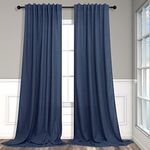 Navy Blue Curtains 84 Inch Length for Bedroom 2 Panels Back Tab Pocket Drapes Light Filtering Semi Sheer Dark Blue Curtains for Living Room Boys Space Nautical Boho Farmhouse Decor 52x84 Long Indigo