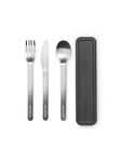 Brabantia - Make & Take Cutlery Set with Case - Set of 3: Knife, Spoon, & Fork - Hygienic Compact Design - Stainless Steel - Dishwasher Safe - Travel Cutlery Set for 1 Person - Dark Grey