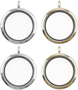 WANDIC Memory Locket Charms, 4 Pcs Round Electroplated Crystal Picture Frame Bouquet Charm, Mini Photo Charm for 2 Photos