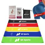 QK Sports Resistance Bands, [Set of 5] Skin-Friendly Resistance Fitness Exercise Loop Bands with 5 Different Resistance Levels - Carrying Case and Guide Included (Green - Blue- Yellow - Red - Black)