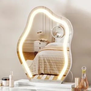 DWVO Vanity Mirror with LED Lights, Large Makeup Mirror Cloud Shape, Smart Touch Dimmable 3-Color Light & 5X Magnification, Memory Function Touch Control for Vanity Desk Tabletop