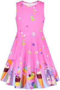 JESKIDS Little Girls Dress Sleeveless Casual Twirl Dresses Print Sundress Pink Candy Ice Cream 4-5 Years