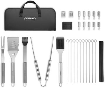 VonHaus BBQ Tool Set with Case, 30Pcs BBQ Accessories Kit Including Spatula, Fork, Tongs, Skewers, Corn Forks, Barbecue Grill Mats, Basting Brush & Cleaner, Heavy Duty BBQ Utensils for Outdoor Cooking