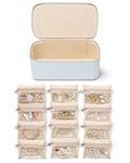 Vlando Travel Jewelry Case Organizer,Small Jewelry Box with 12 Velvet Jewelry Storage Pockets,Christmas Gift Ideas for Bride Friends Women Girls-Baby Blue