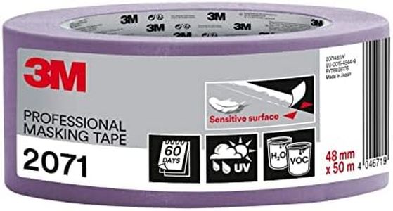 3M Professional Masking Tape 2071, Sensitive Surfaces, Painter's Tape - 1 Roll, 48 mm x 50 m, UV stable, Water Resistant, For Indoor & Outdoor Painting and Decorating