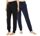 TEX2FIT 2-Pack Fleece Jogging Pants for Women with Side Pockets, Joggers for Women (2pcs Set) (Black/Navy, Large)