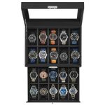 SONGMICS Watch Box, 20-Slot Watch Case Organizer with Large Glass Lid, Black Synthetic Leather, Black Lining UJWB020B01