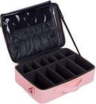 Adson Large Makeup Bag 3 Layers Professional Train Cosmetic Bag Makeup Organizer Case Artist Storage Brush Box with Adjustable Dividers and Strap for Makeup Accessories (Rose Pink)