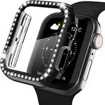 AMiRiTE ADW03 Case Bumper Cover with Tempered Glass Screen Protector Compatible with Apple iWatch Bling Diamond Rhinestone Case for All Watch Series (44MM, BLACK - DIAMOND)