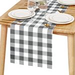 Hiasan Buffalo Plaid Table Runner Grey and White, Classic Farmhouse Tabletop Collection, Waterproof Table Runner for Kitchen Dining, Banquet, Restaurant, Outdoor Use, 14W x 60L, 1 Piece