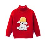 Bold N Elegant Kids Full Sleeve Hineck Turtleneck Warm Wool Party Sweater Pullover with Cute Pup Graphic for Infant Toddler Baby Boy Girl Kids (Red, 4-5 Years)