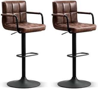 Furniliving Bar stools Set of 2, Swivel Bar Stools,Bar stools, Bar stools with arms, Leather bar stools,Bar Stools for Kitchen Island (Darkbrown)