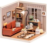 ROBOTIME DIY Miniature House Kit Mini Dollhouse with Accessories Building Toy Set Tiny Room Making Kit with LED Light Hobby Unique Gifts (Cozy Living Lounge)