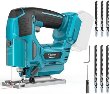 Cerycose Jig Saw Compatible with Makita 18V Battery, Laser Guide Cordless Jigsaw Tool, Brushless Motor, Variable Speed, 45° Bevel Angle Cut, LED Light, 3 Orbital Sets, 6PCS Blades (No Battery)