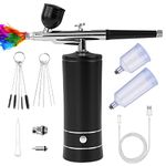 Ykall Airbrush Kit with Compressor, Rechargeable Cordless Non-Clogging High-Pressure Air Brush Set with 0.3mm Nozzle and Cleaning Brush Set for Nail Art, Makeup, Painting, Cake Decor (Black)