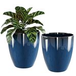 Planters for Outdoor & Indoor Plants, 2 Pack Plant Flower Pots Modern Decor for Front Porch Patio Deck Living Room (Blue, 10 inch)