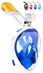 NARUTOO 180°Full Face Snorkel Mask,Free Breathing Design with Detachable Camera Mount Anti-Fogging Anti-Leak with Adjustable Head Straps Professional Snorkeling Set to Adults Youths (Blue, L/XL)