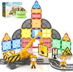 Kids Games Magnetic Tiles Road Set with Extendable Magnetic Crane, City Construction Building Toys for Toddlers STEM Preschool Toys Ages 4-6 5-7, Gifts for 3+ Year Old Boys Girls Kids Toys with Car