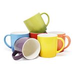 joeji's Kitchen Set of 6 Multi Coloured Tea Coffee Mugs Set - 350ml Capacity - Durable Stoneware - Dishwasher Safe - Ideal Housewarming Christmas Party Gift