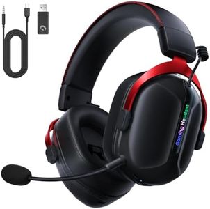 Gonbouyoku Wireless Gaming Headset, 2.4GHz USB Gaming Headphones for PS5, PS4, PC, Fortnite, Switch, Mac with Bluetooth 5.3, 60H Battery, ENC Noise Canceling Microphone, Gamer Headphones, Red