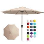 JEAREY 9FT Outdoor Patio Umbrella Outdoor Table Umbrella with Push Button Tilt and Crank, Market Umbrella 8 Sturdy Ribs UV Protection Waterproof for Garden, Deck, Backyard, Pool (Beige)