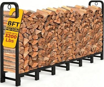 Amagabeli 2.4m Outdoor Firewood Log Rack for Fireplace Heavy Duty Wood Stacking Holder for Patio Deck Metal Logs Storage Stand Steel Tubular Wood Pile Racks Outside Fire Place Tools Accessories Black