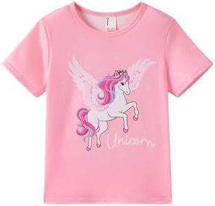 PATPAT Girls T Shirts Size 11-12 Years, Pink Unicorn Print Graphic Tees Crew Neck Short Sleeve Shirts Fashion Clothes Coming Home Outfit Preppy Tops