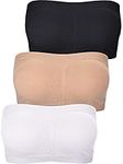 Women Bandeau Bra Padded Strapless Brarette Bra Seamless Bandeau Tube Top Bra (Black, White and Nude Color, Large)