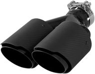 AUTOSAVER88 2.5 Inch Inlet Matte Carbon Fiber Dual Exhaust Tip, 2.5" Inlet 4" Outlet 9.8" Overall Length Carbon Fiber Stainless Steel Exhaust Tips Y Pipe Tailpipe