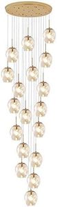 10/12/15/18-lights Large Chandelier,Mid Century Stair Pendant Lights Adjustable Height,Stainless Steel Base,E27 Bulb,Gold Raindrop Ceiling Light for Villa,Staircase,High Ceiling(18 Lights, Amber)