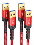 USB Cable, JSAUX USB 3.0 Cable [2 Pack 3.3FT+6.6FT], Type A Male to Male Double End SuperSpeed Data Transfer 5Gbps Cord Compatible with External Hard Drive Enclosures, DVD, Laptop Cooler, Cameras-Red