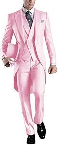 YYI Men's 3 Pieces Tailcoat Suit Set Business Tuxedo for Men Jacket, Vest, Suit Pants Pink