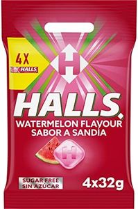 Halls Caramelos Duros Sabor Sandía, sin Azúcar y con Vitamina C, 4 x 32g