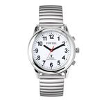 MAUJOY Ladies Atomic Talking Watch, Clear and Loud American Accent Voice, English Talking Watch with Golden Stainless Expand Strap,for Senior Visually impaired Blind People (Silver)