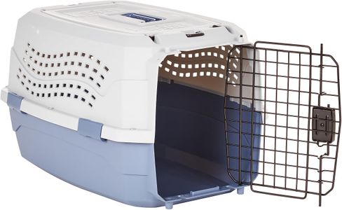 Amazon Basics Hard-Sided Cat Carrier, Two-Door Top-Load, Blue, 58cm