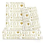 NEPOG Wedding Wrapping Paper, Love Forever Wedding Letter With Hearts White Gold Foil Design 6 Sheets Folded Flat 20x28 inches per Sheet for Weddings, Bridal Showers, Engagements