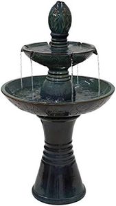 Sunnydaze 38-Inch 2-Tier Outdoor Ceramic Fountain with LED Lights - Electric Submersible Pump with Adjustable Flow Green