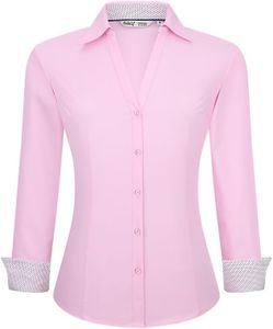 Damipow Womens Dress Shirts Wrinkle Free Button Down Shirt Long Sleeve Blouses for Work Professional,Pink,S