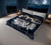 Korean Solaron Super Thick Heavy Weight Ultra Silky Soft Mink Heavy Duty Reversible Blanket Bed comforters bedspreads Bedding Comforter King or Queen (King, 119 Wolf Blue)