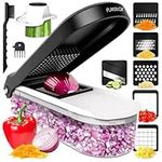 Vegetable Chopper Cutter Mandoline Slicer Cheese Grater - Food Onion Salad Veggie Chopper with Container - French Fry Potato Dicer Slicer Cutter - Kitchen Tools Gadgets (6-in-1 Compact White)