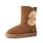 DREAM PAIRS Little Kid Shorty-Pompom Chesnut Faux Fur Winter Snow Boots Size 3 M US Little Kid