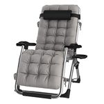 DQCHAIR Sun Loungers, Outdoor Reclining Zero Gravity Chair with Cup Holder, Extra Wide Adjustable Lounger Chair for Patio Garden Beach Pool, with Cushions Support 200kg (Color : Silver)